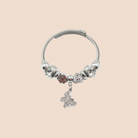 Stainless Steel Bangle with Hanging Butterfly Pendant