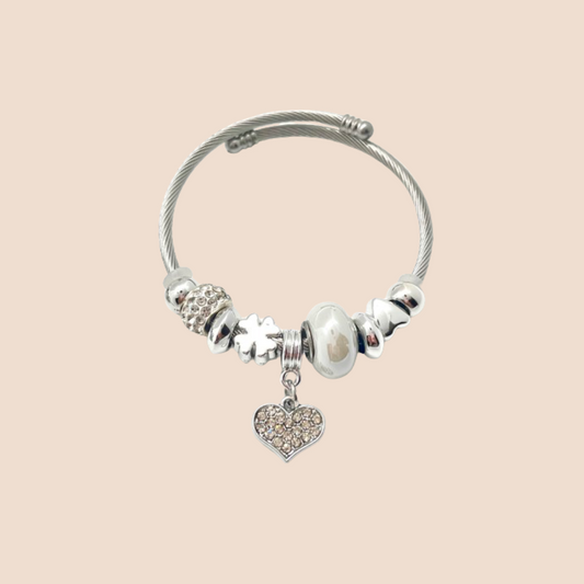 Stainless Steel Bangle with Heart Pendant