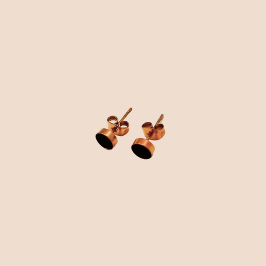 Rose Gold Titanium Steel Black Circle Stud Earrings