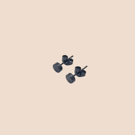 Matte Black Round Flat Titanium Steel Stud Earrings – Street Style