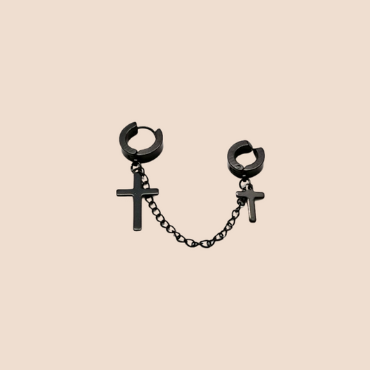 Black Stainless Steel Cross Drop Earrings-unisex