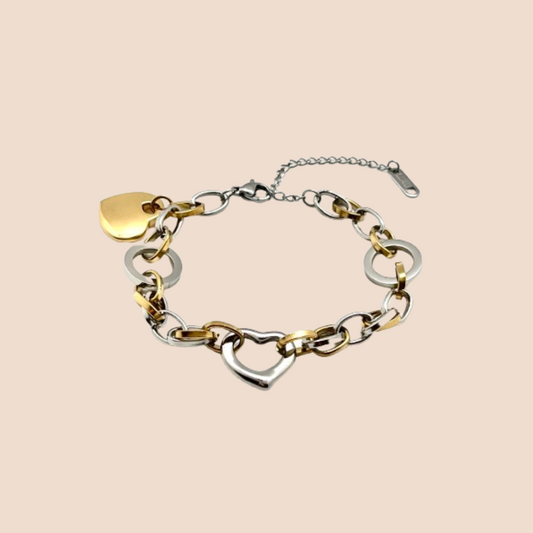 Stainless steel heart pendant link bracelet