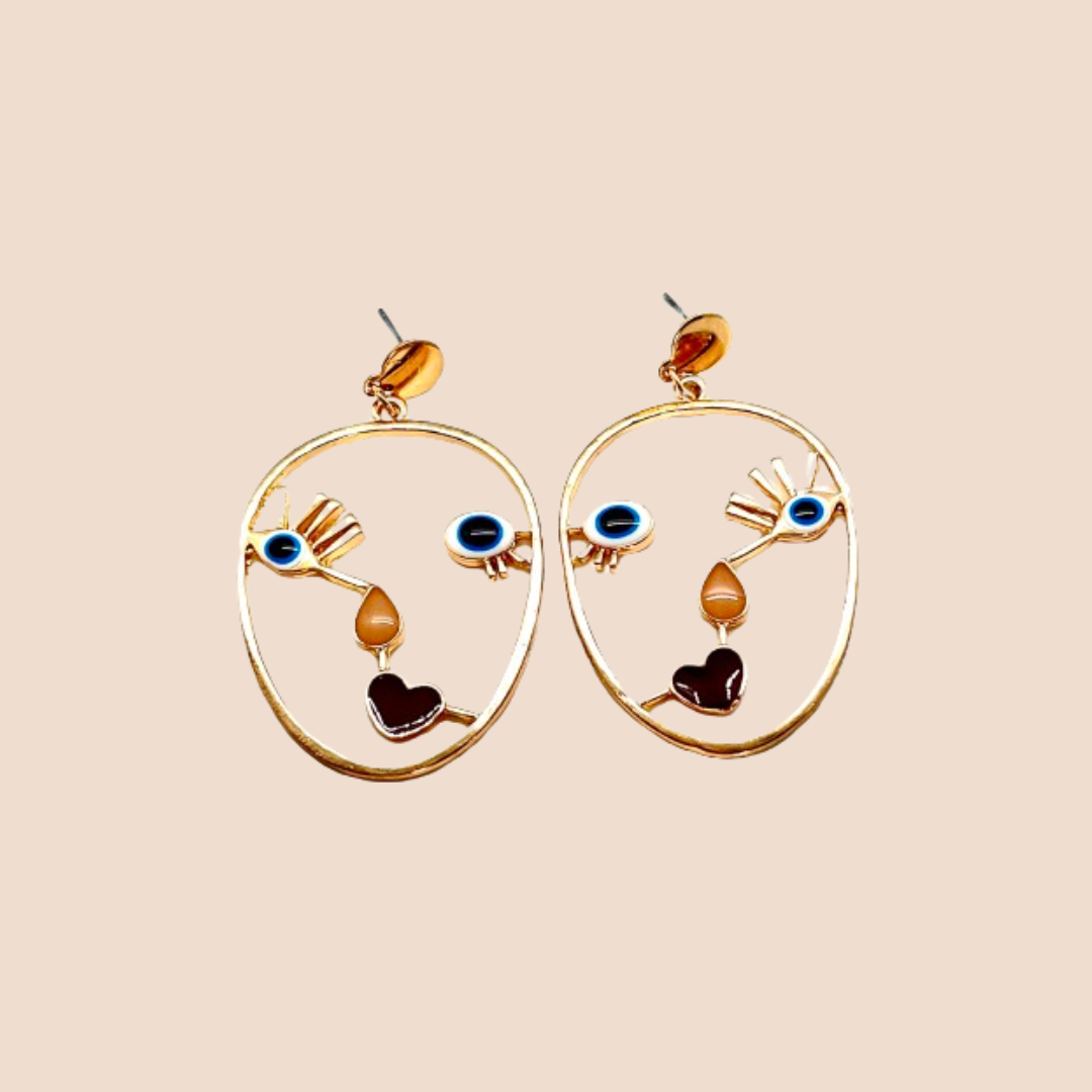 Abstract Women's Face Alloy Earrings – Fun and Casual Style