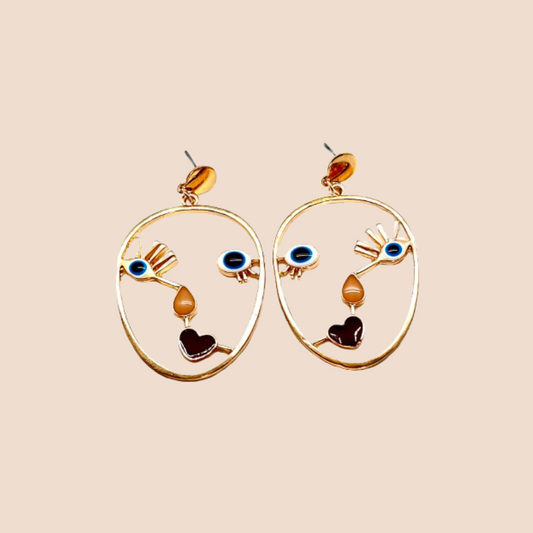 Abstract Women's Face Alloy Earrings – Fun and Casual Style