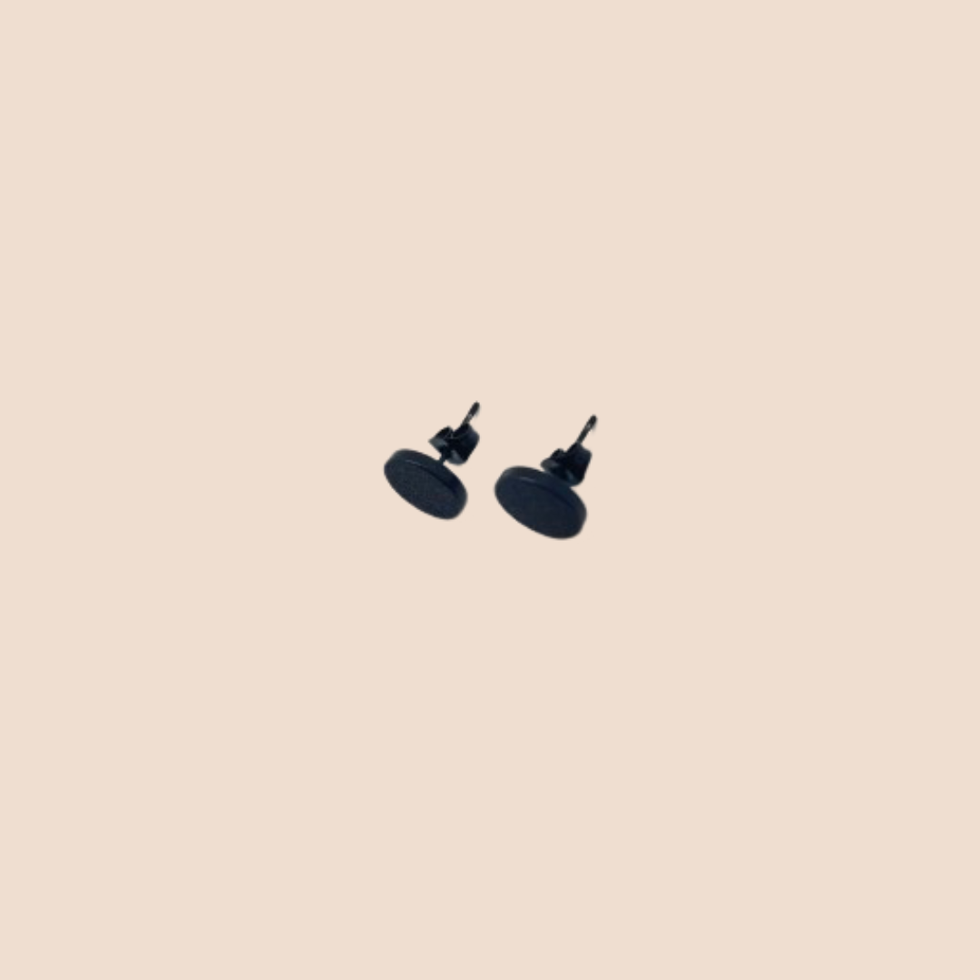 Matte Black Round Flat Titanium Steel Stud Earrings – Street Style