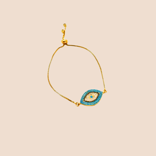 Colorful Zircon Evil Eyes Charm Bracelet - Copper Base with Gold Plating