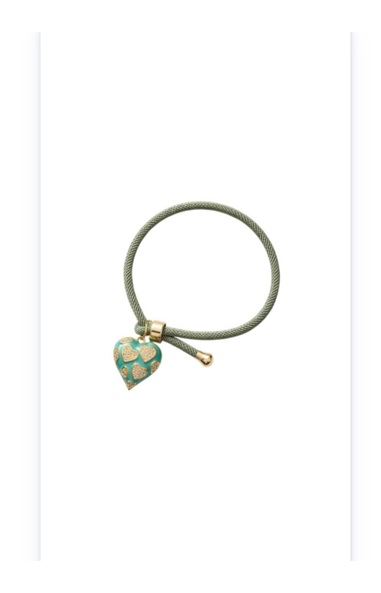 Green Cord Bracelet with Heart Pendant - Gold Stainless Steel Accents