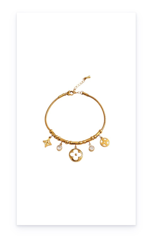 Gold-Plated Stainless Steel Bracelet with Zircon Charms