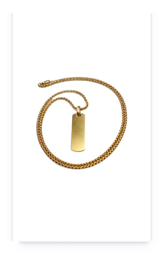 Gold-Plated Stainless Steel Cord Necklace with Slim Rectangular Plate Pendant