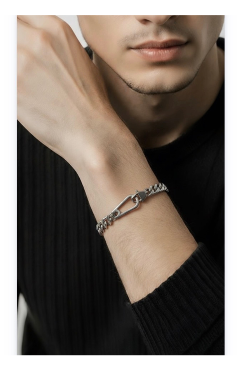 Sleek Asymmetrical Polished Titanium Steel Bracelet