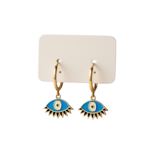 Alloy Hoop Earrings with Evil Eye Pendant design