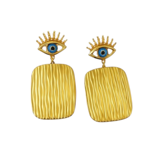 18K Gold-Plated Evil Eye Earrings in Stainless Steel