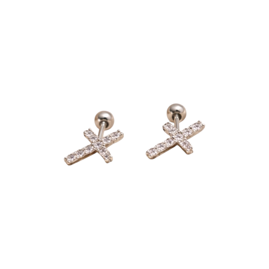 .925 Sterling Silver Zircon Inlay Cross Earrings