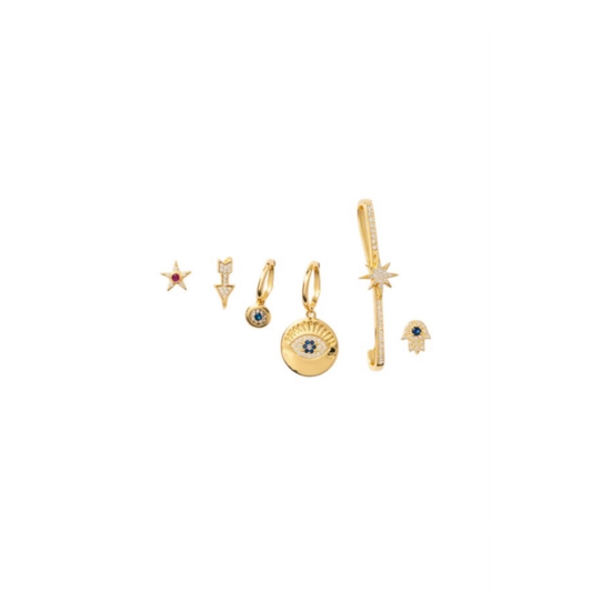 Gold-Plated Hoop Earring Set with Evil Eye Charms on Copper