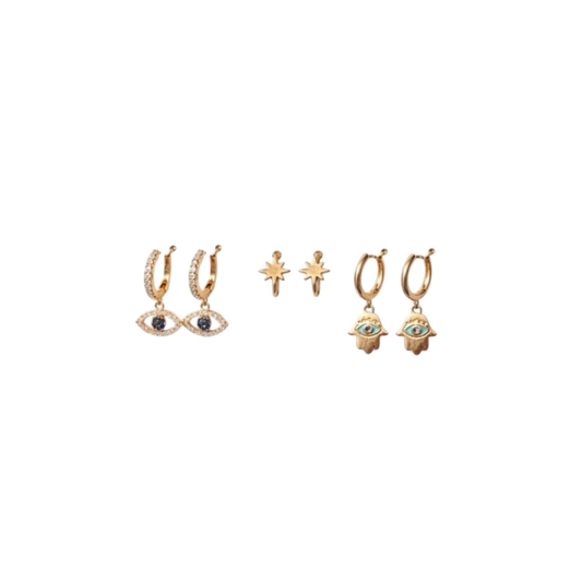 Set of 3 Pairs of Gold-Plated Hoop Earrings on Copper
