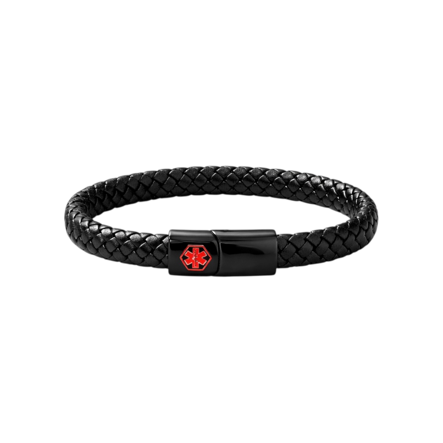 Black-Plated Stainless Steel and Leather Men’s Bracelet