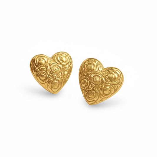 Stud heart Earrings in Stainless Steel, 14k Gold Plated