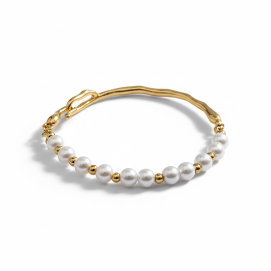 925 Sterling Silver-gold plated Pearl bead round bracelet