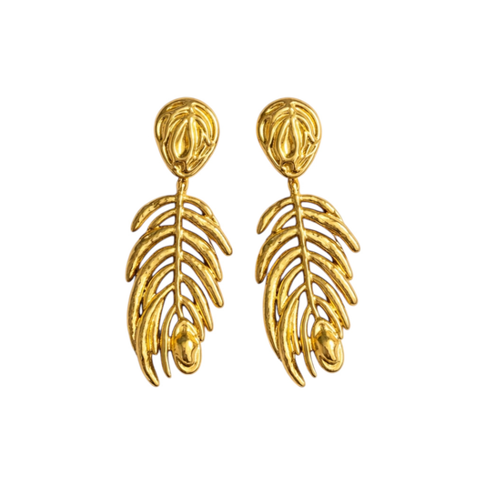 Long Abstract earrings, Stainless Steel, 18k Gold Plated