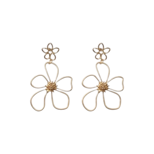 Long flower earrings, stainless steel, bohemian style