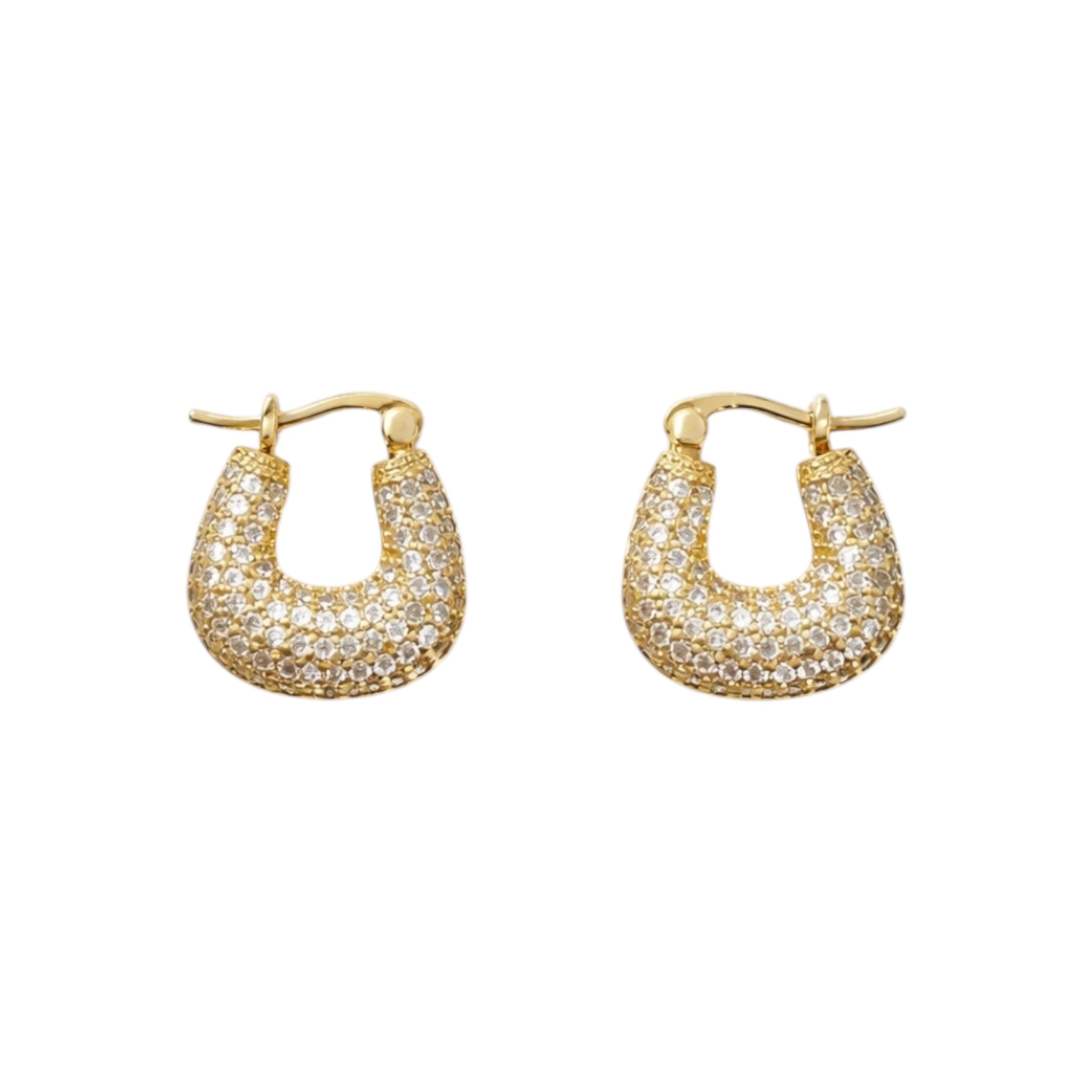 Geometric-Shaped Earrings, 18K Gold-Plated Copper with Zircon Inlay