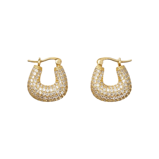 Geometric-Shaped Earrings, 18K Gold-Plated Copper with Zircon Inlay