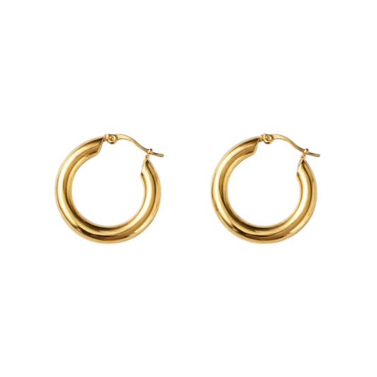 Medium-sized hoop earrings, stainless steel, gold-plated, classic style