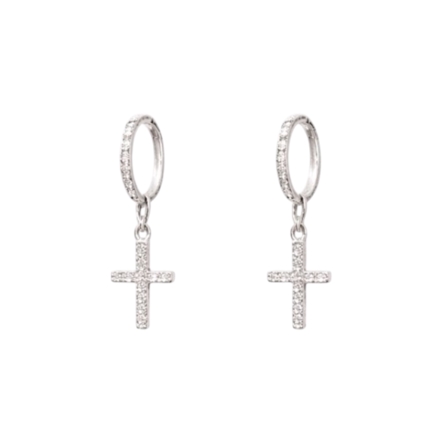 Cross sterling silver Hoop Earrings