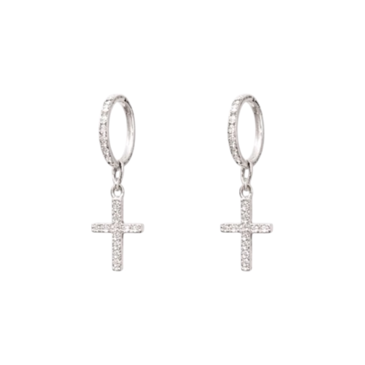 Cross sterling silver Hoop Earrings