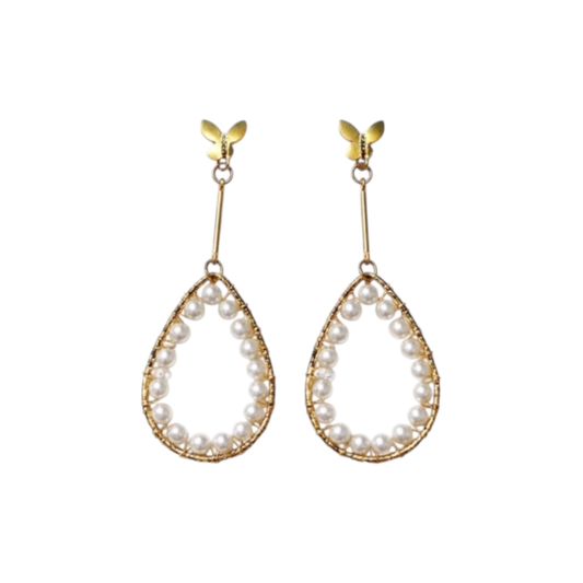 Drop Earrings with Synthetic Pearls in 10K Gold plated
