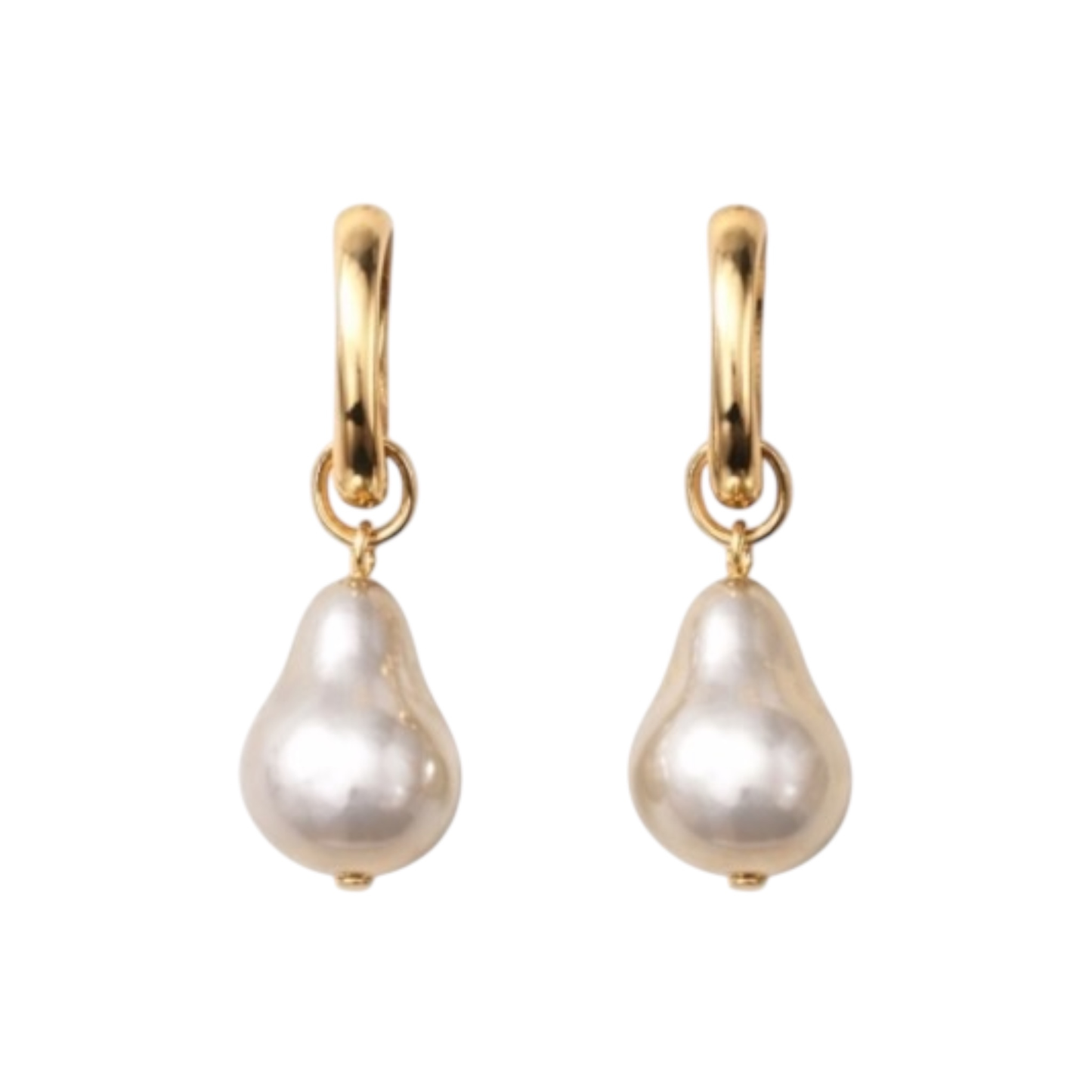 Gold-Plated Drop Earrings with Hanging Pearls on Copper Base