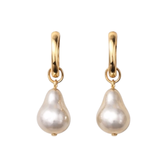 Gold-Plated Drop Earrings with Hanging Pearls on Copper Base