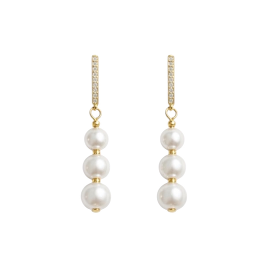 Gold-Plated Dangle Earrings with Synthetic Pearls and Zircons