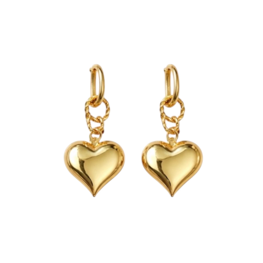 Heart-shaped Hanging Earrings, Gold Plated- Brass