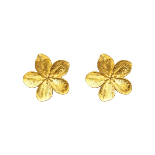 Stud Flower Earrings in Stainless Steel, 14k Gold Plated