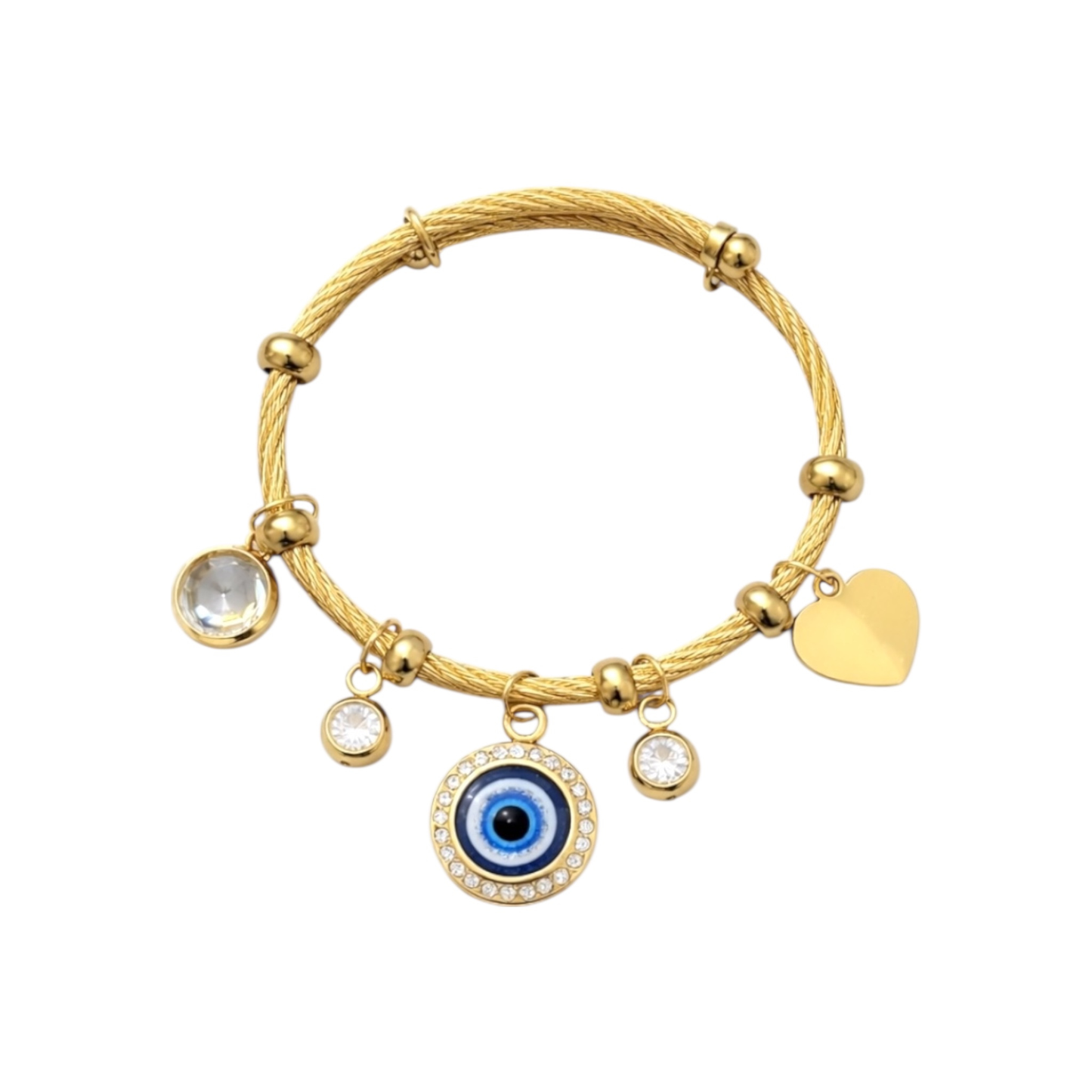 Gold-Plated Stainless Steel Evil Eye Bangle Bracelet