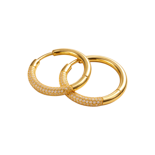 Bold & Brilliant-Thick Gold-Plated Hoops with Zircon Accents