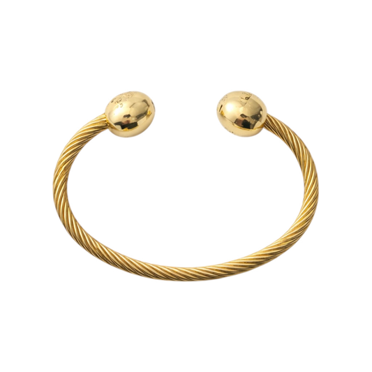 Twisted Cable Round Bracelet with 18K Gold-Plated Stainless Steel Tassels