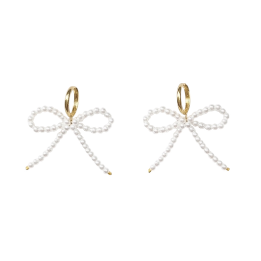 Charming Bowknot Hoop Earrings with Imitation Pearls