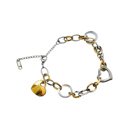 Stainless steel heart pendant link bracelet