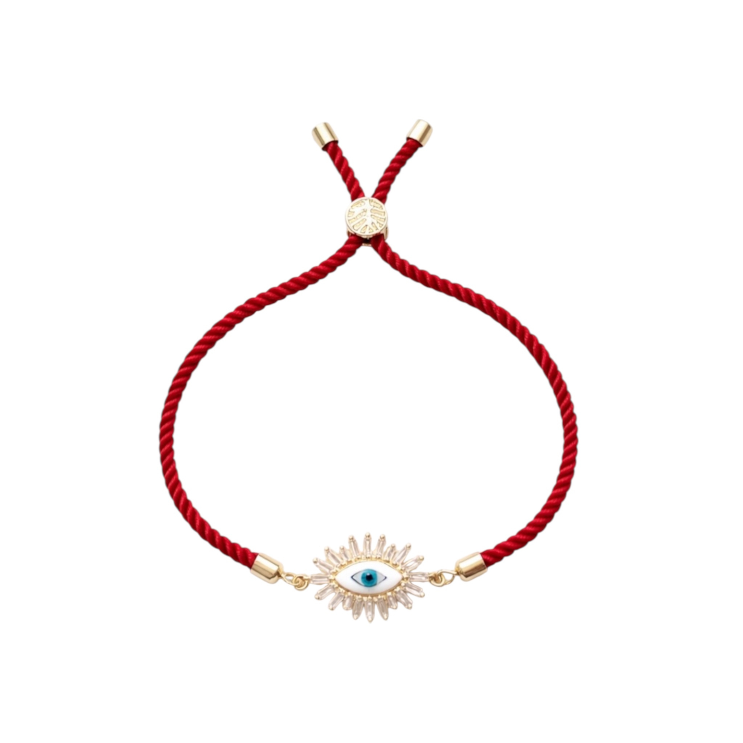 Evil Eyes Bracelet with Crystal-Embellished Charm and Red Ribbon