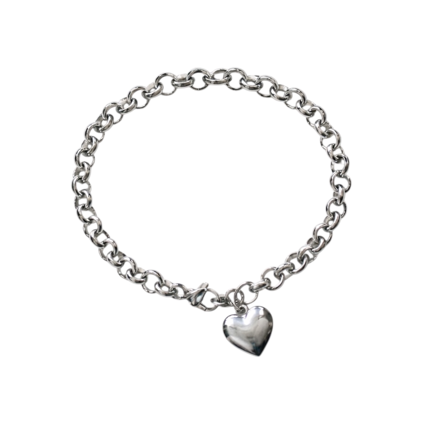 Silvery Stainless Steel Heart Charm chain Link Bracelet