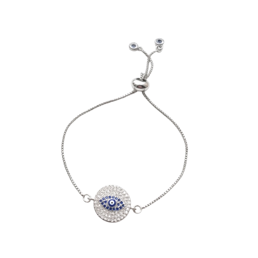 Chic Adjustable Bracelet with Evil Eyes Motif, 18k Gold-Plated Brass