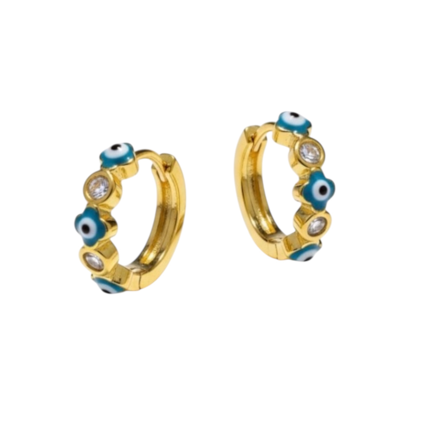 Gold-Plated Hoop Earrings with Evil Eye Symbol- Blue color