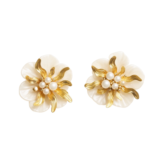 Stainless Steel-14k plated Flower Earrings