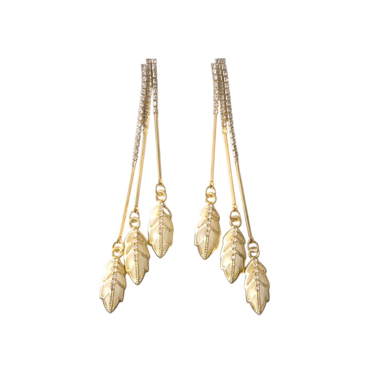 Long Leaf Detail Earrings in 18k Gold-Plated Copper