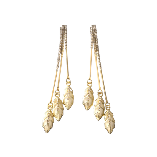 Long Leaf Detail Earrings in 18k Gold-Plated Copper