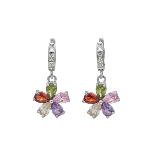 Flower-Shaped Earrings, Gold-Plated with Zircon Inlay