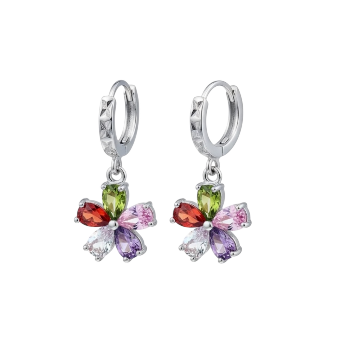 Flower-Shaped Earrings, Gold-Plated with Zircon Inlay