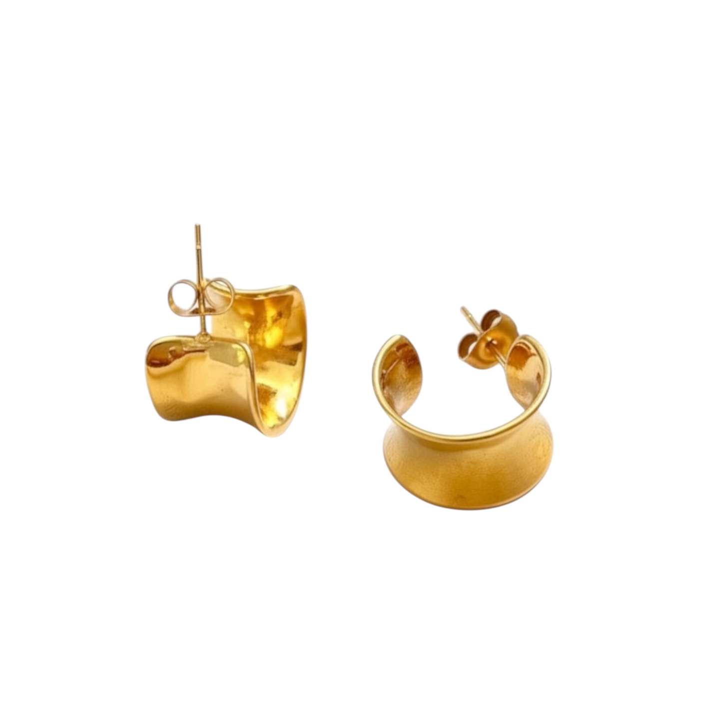 14K Gold-Plated Hoops - Polished Stainless Steel Ear Studs